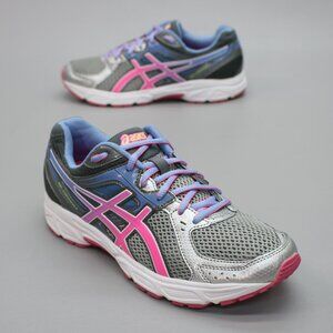 Asics Ladies 8.5 Gel Contend 2 Silver Pink Blue Running Gym Shoes Sneakers T474N